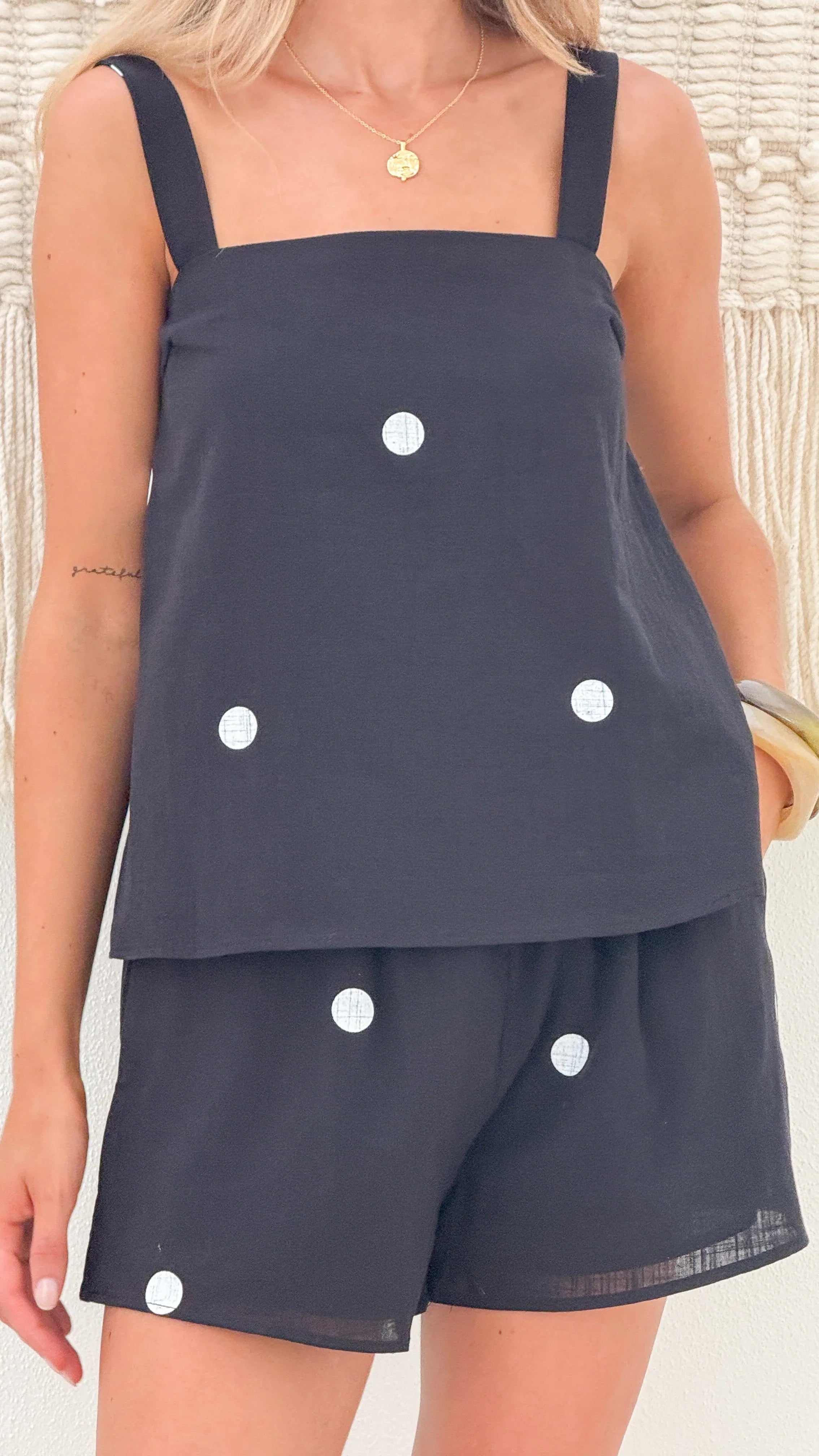 Jorja Top and Shorts Set Black Polka