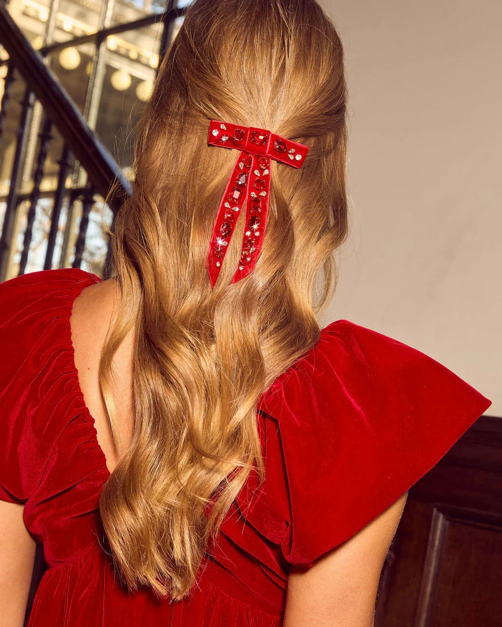 Maisey Velvet Embellished Bow Hair Barrette