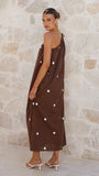 Nasira One Shoulder Maxi Dress Chocolate White Polka Dot