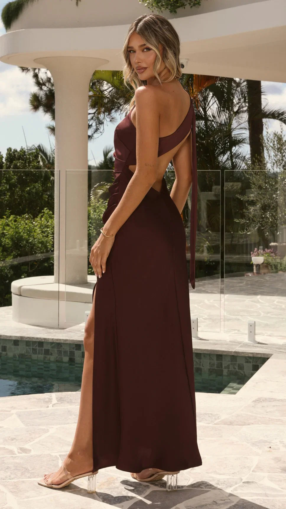 Halle One Shoulder Maxi Dress Chocolate