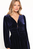 Cece Velvet Long Sleeve Maxi Dress Midnight Blue