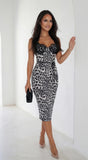 Amber Leopard Print Midi Dress with Lace Trim White