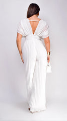 Selene V Neck Pleated Jumpsuit White