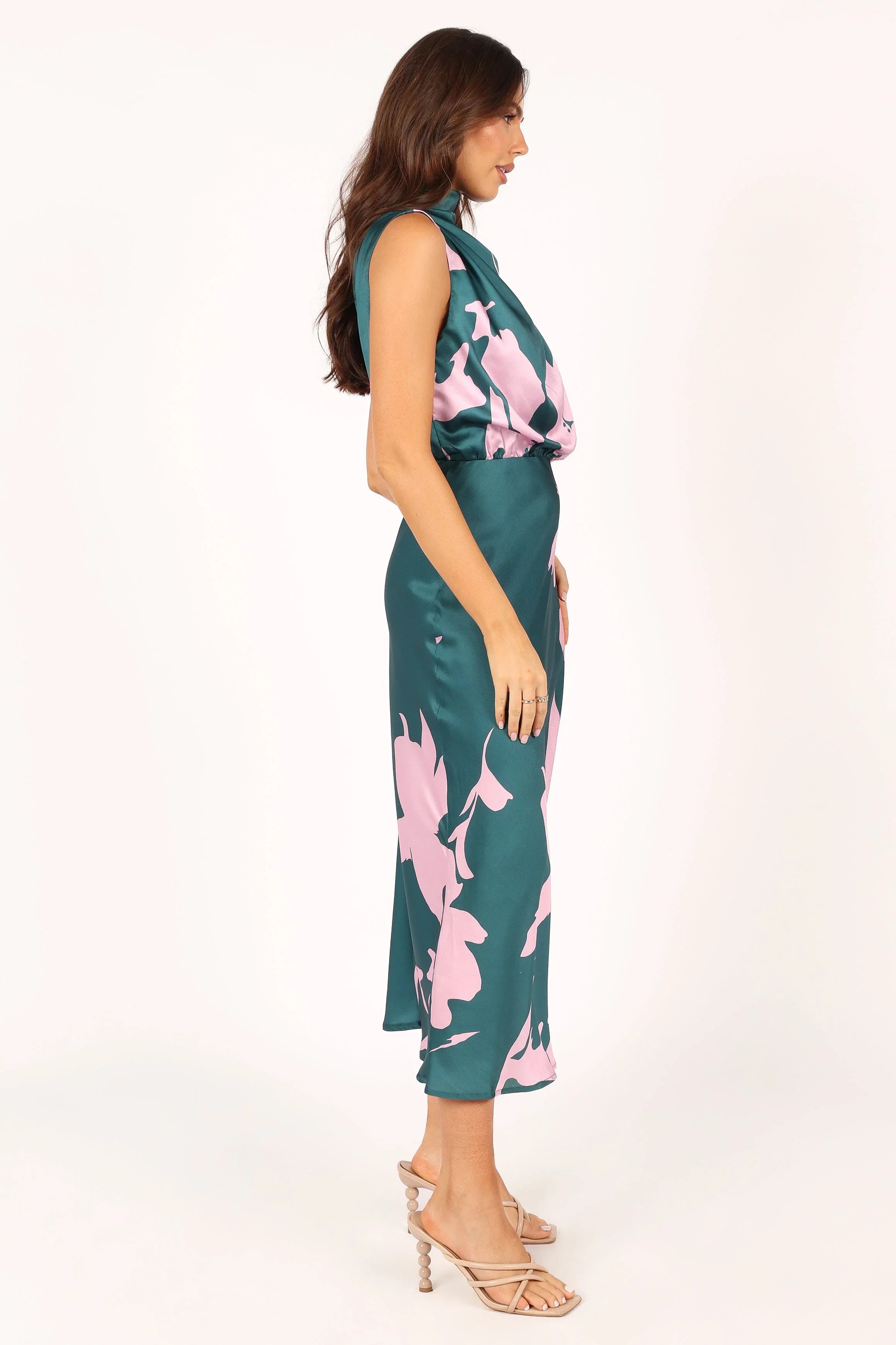 Anabelle Halter Neck Midi Dress Green Pink