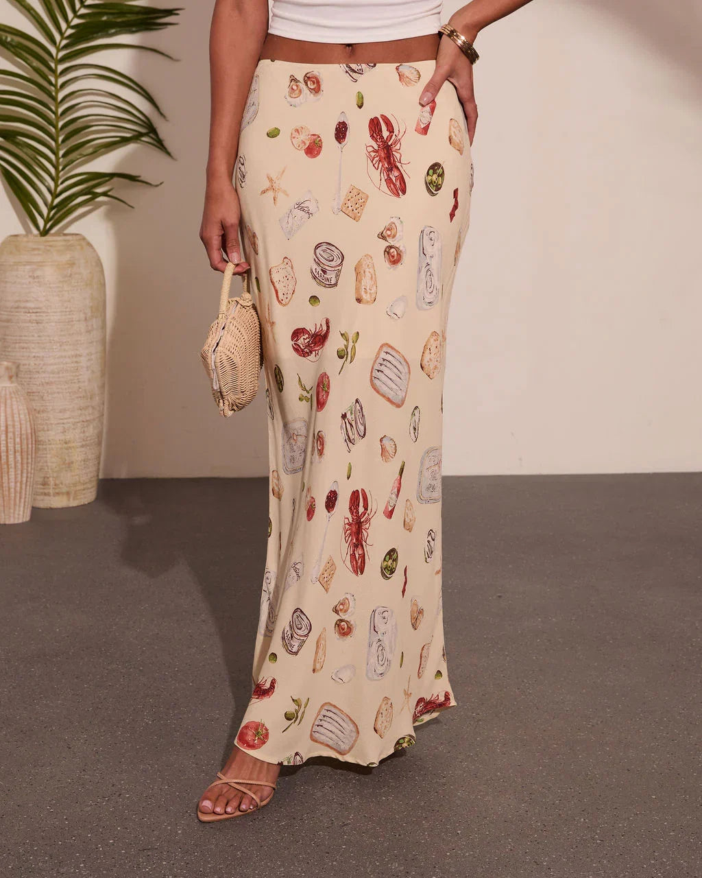 Coastal Fresh Novelty Print Maxi Skirt