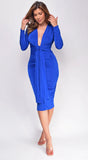 Alicyn Royal Blue Waist Tie Long Sleeve Midi Dress