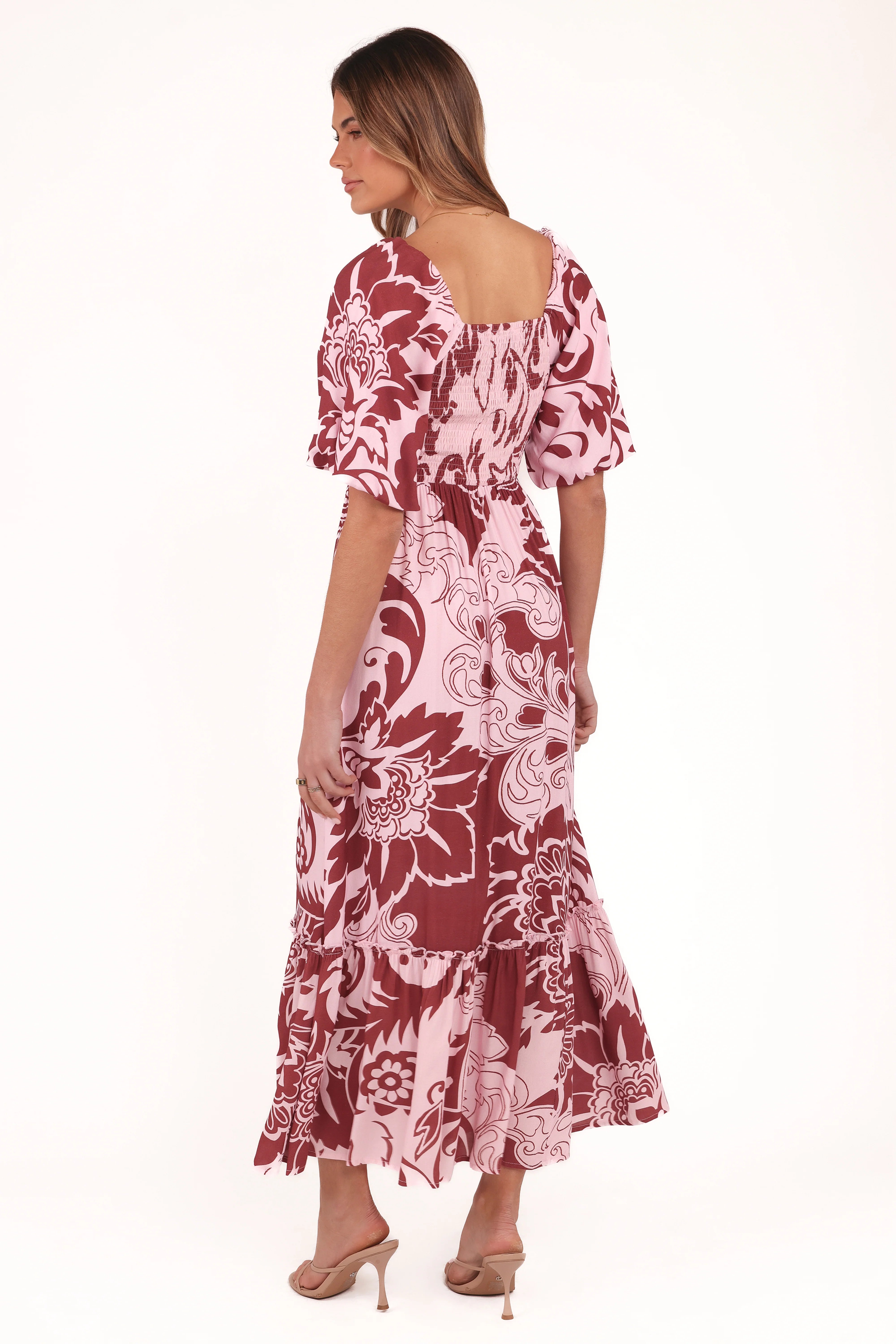 Shanae Maxi Dress Pink Brown Paisley