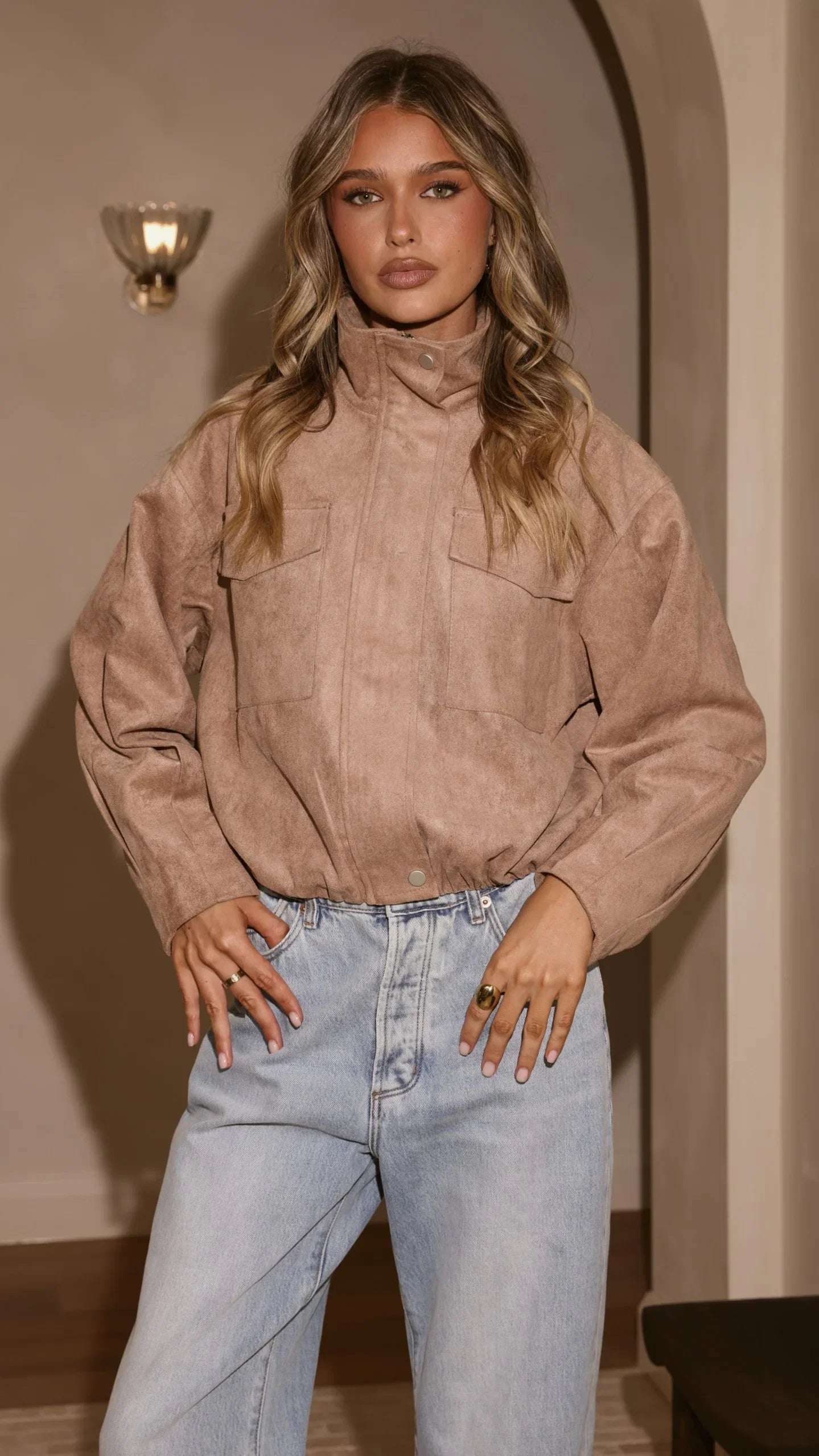 Josh Funnel Neck Jacket Beige