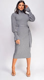 Sabriana High Neck Midi Dress Gray