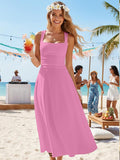 A Line Maxi Dress Ruffle Ruched Waist Flowy Long Dresses
