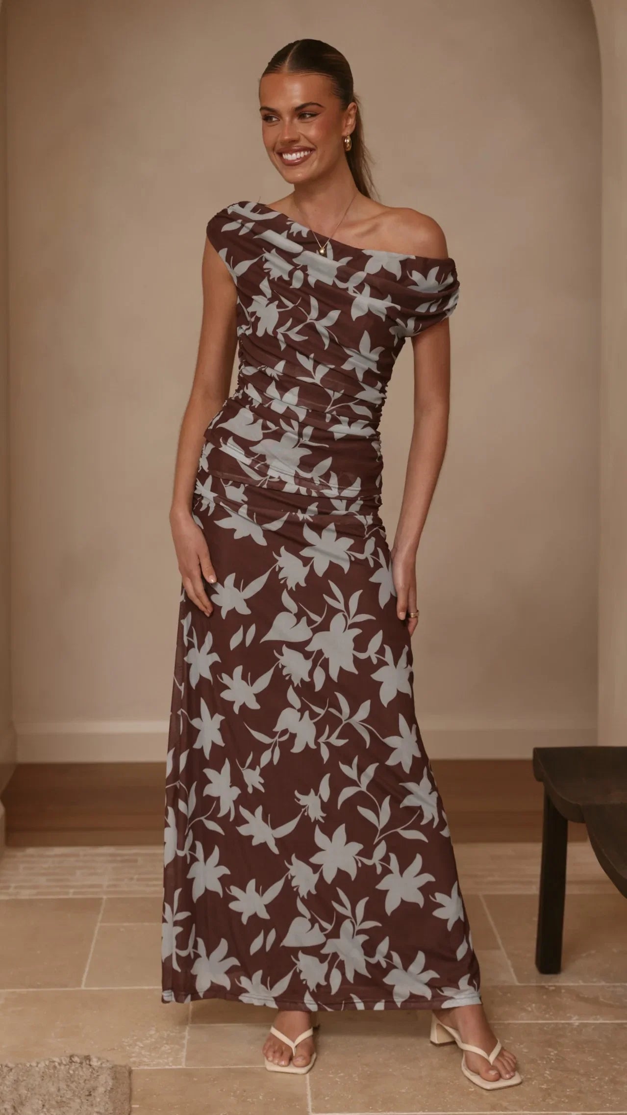 Nova Maxi Dress Chocolate Blue Print