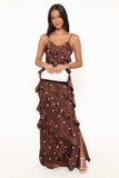 Ciao Ruffles Maxi Satin Dress Brown Polka Dot