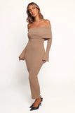 Domitia Off Shoulder Knit Dress Brown