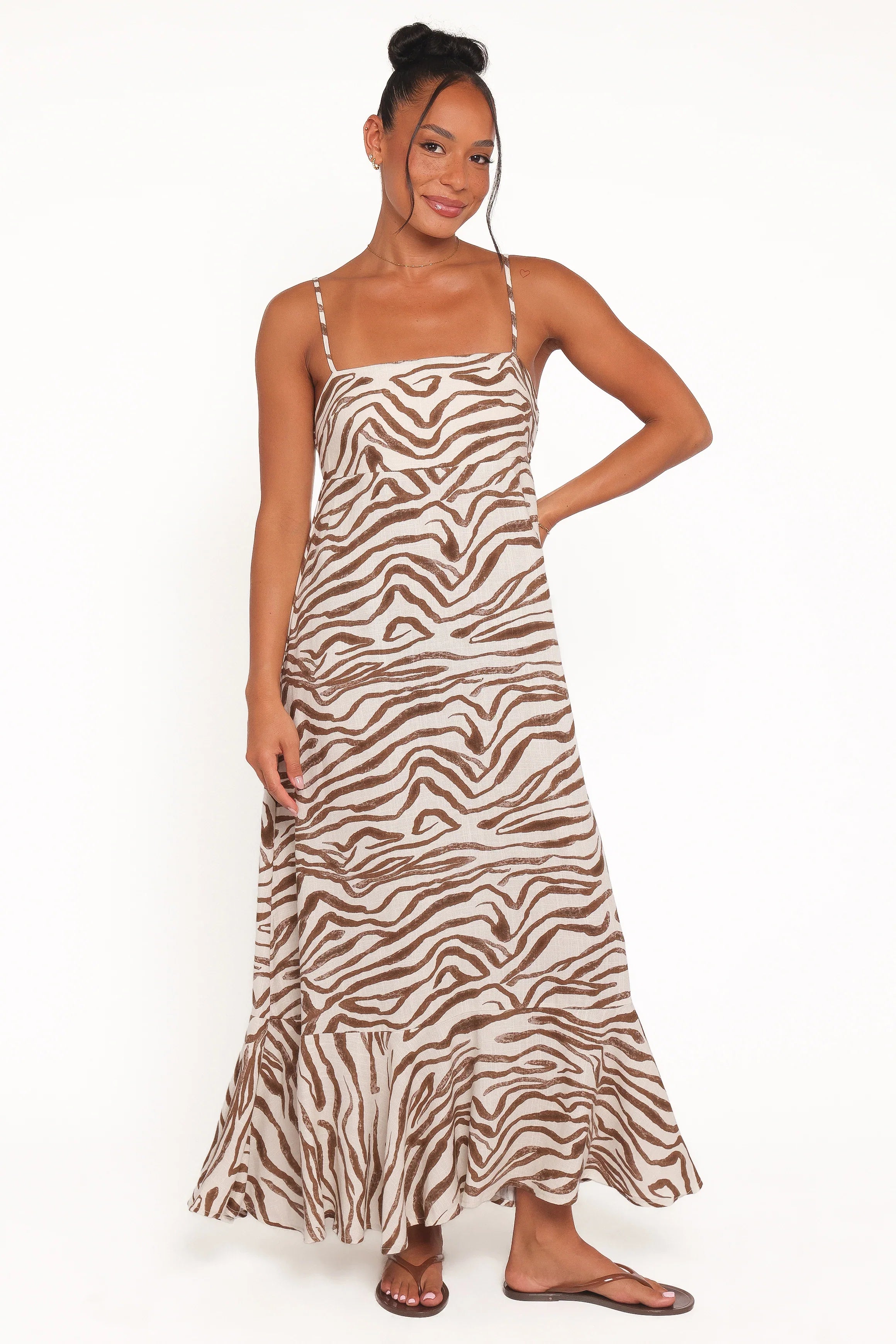 Kelsie Midi Dress Brown Zebra