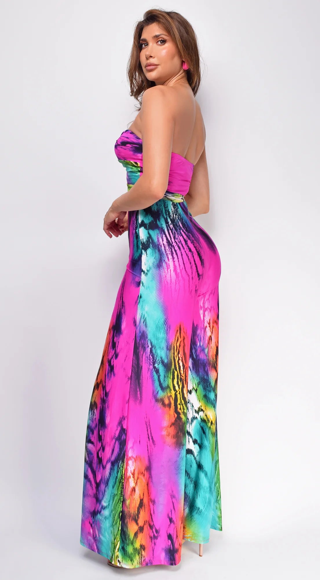 Sayla Multi Print Color Strapless Jumpsuit Pink Multi