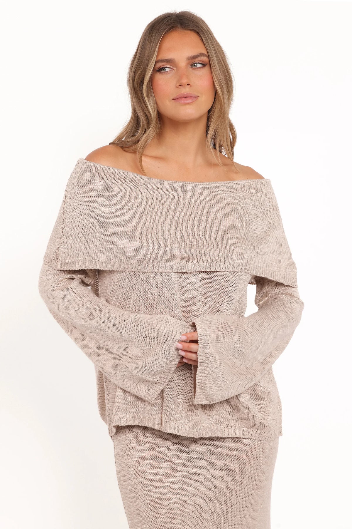 Indya Off Shoulder Top Oatmeal