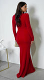 Leilani Metallic Ruched Deep V Maxi Dress Red