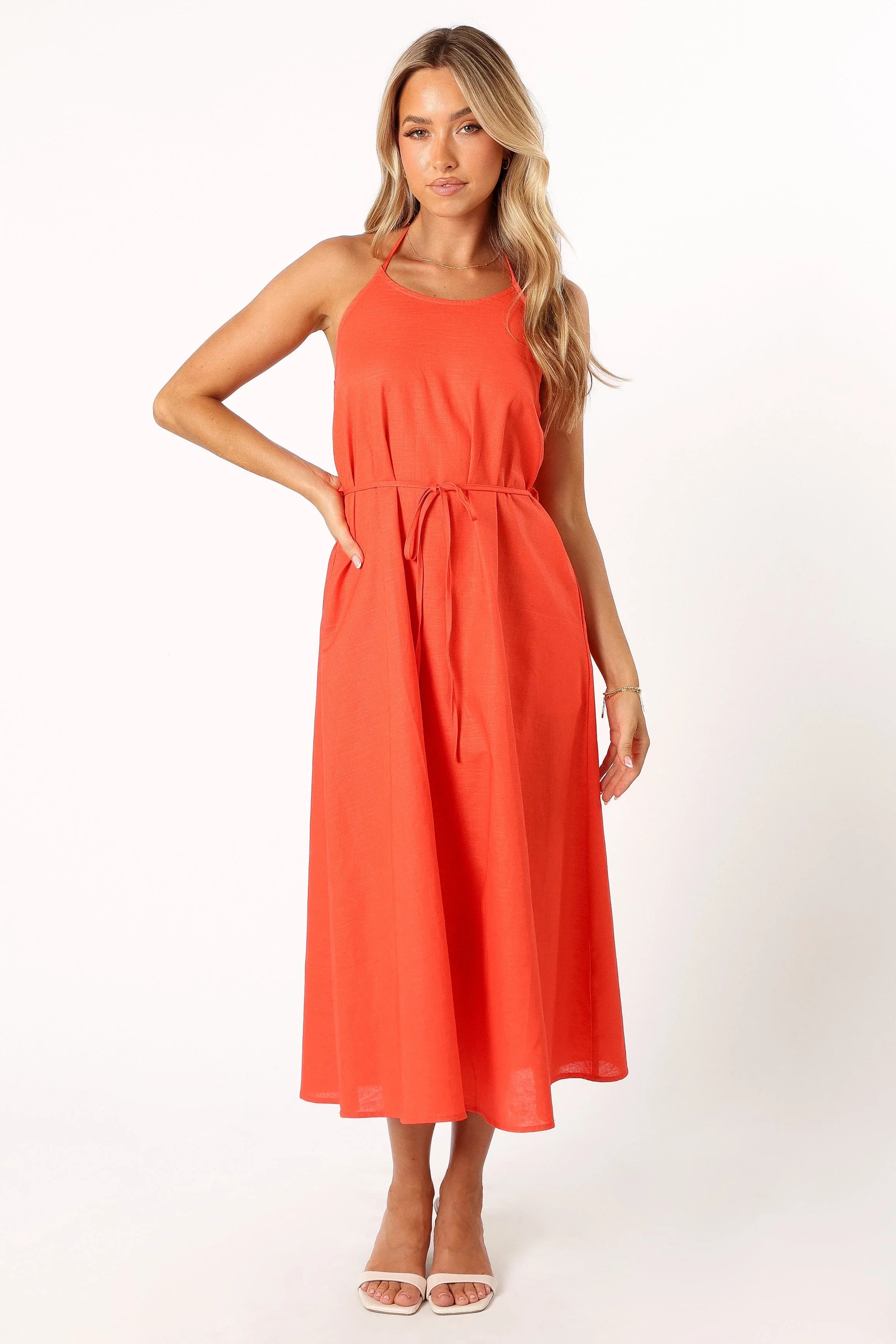 Nadine Halterneck Midi Dress Coral