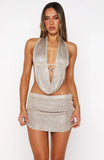 Youre Not Alone Sequin Knit Cowl Neck Top Champagne