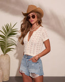Flowing Cove Open Knit Button Down Top