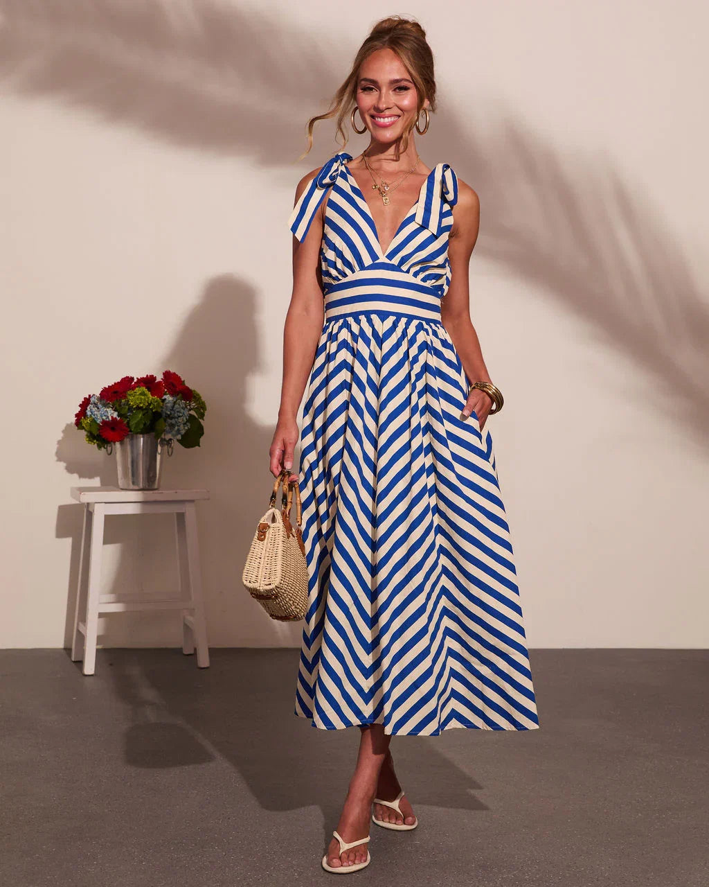Deckside Muse Cotton Striped Maxi Dress
