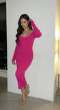 Lio Off Shoulder Ribbed Midi Dress Pink