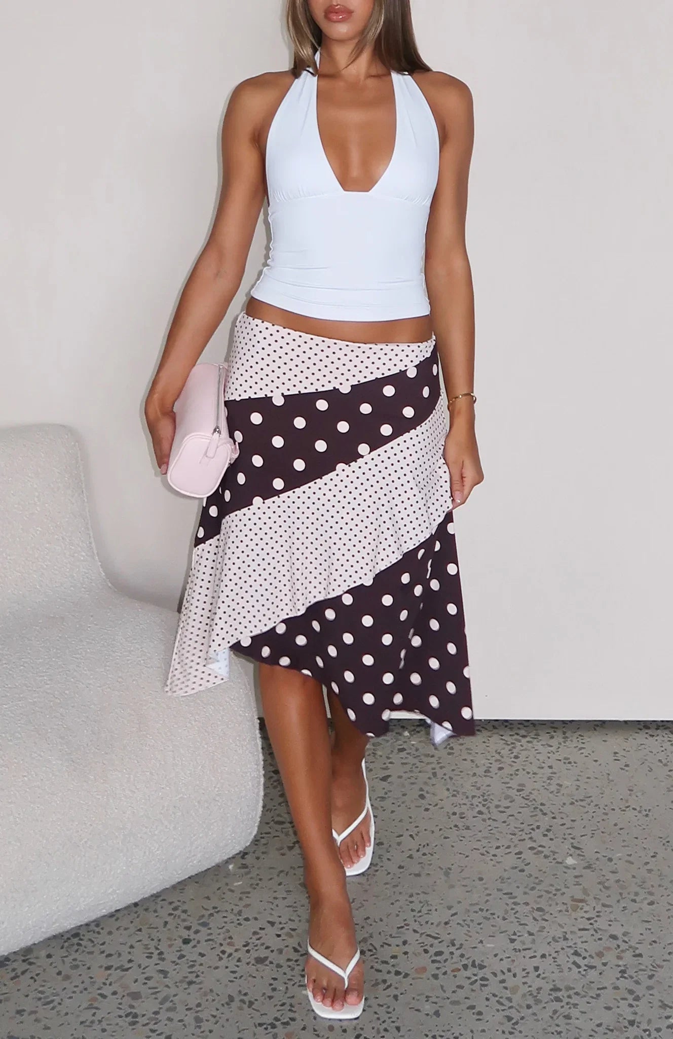Offline Forever Midi Skirt Choc Cream Polka Dot