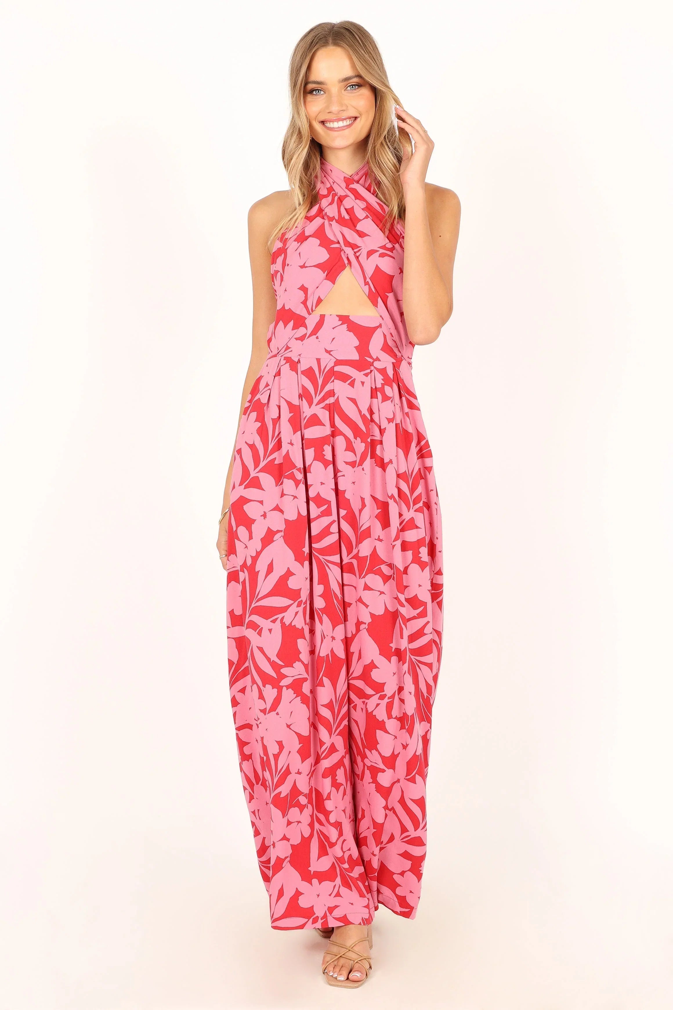 LeLe Halter Jumpsuit Red Pink