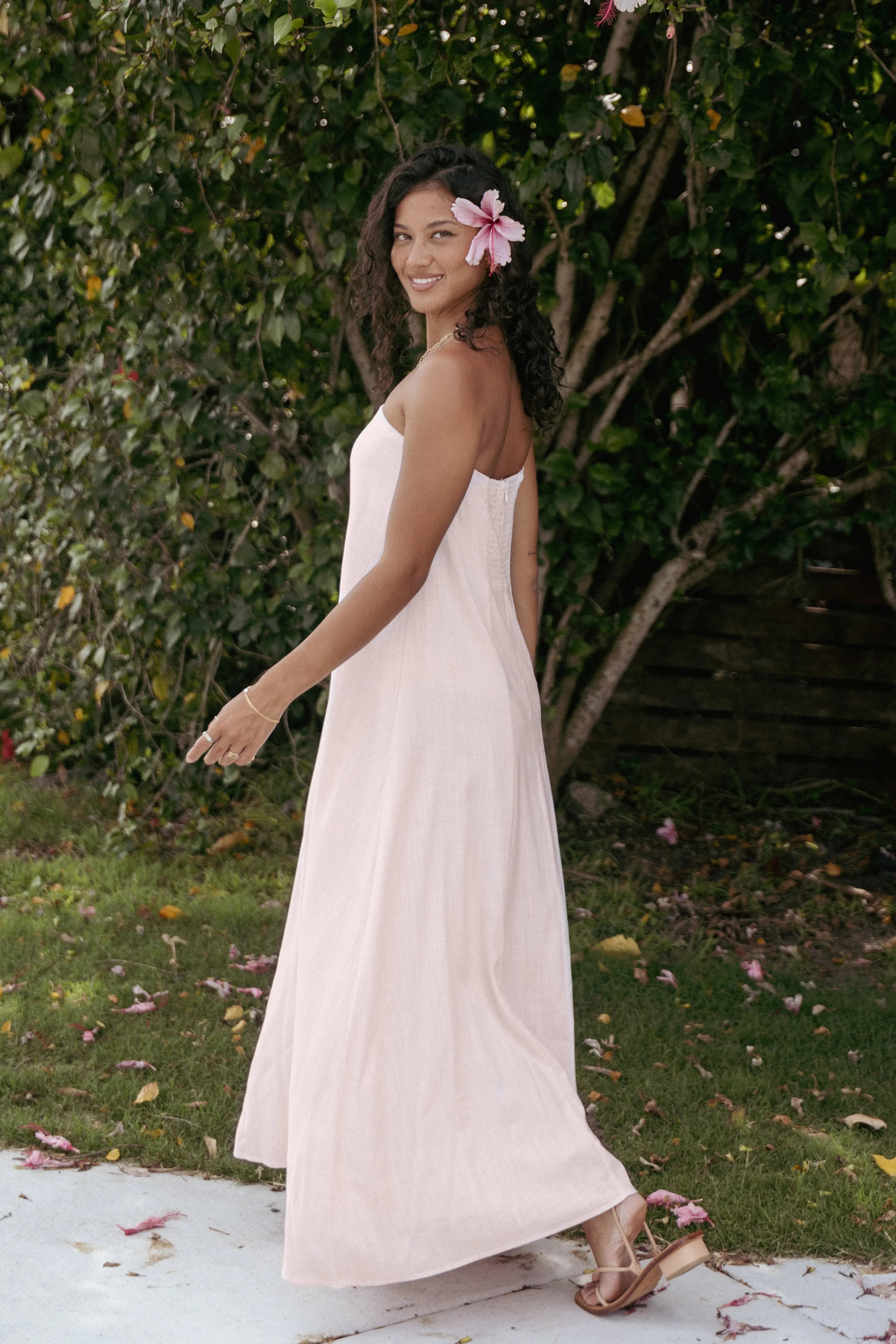 Bethany Strapless Midi Dress Rosewater