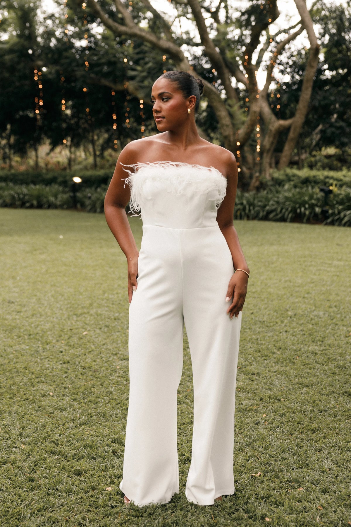 Louise Feather Trim Jumpsuit White
