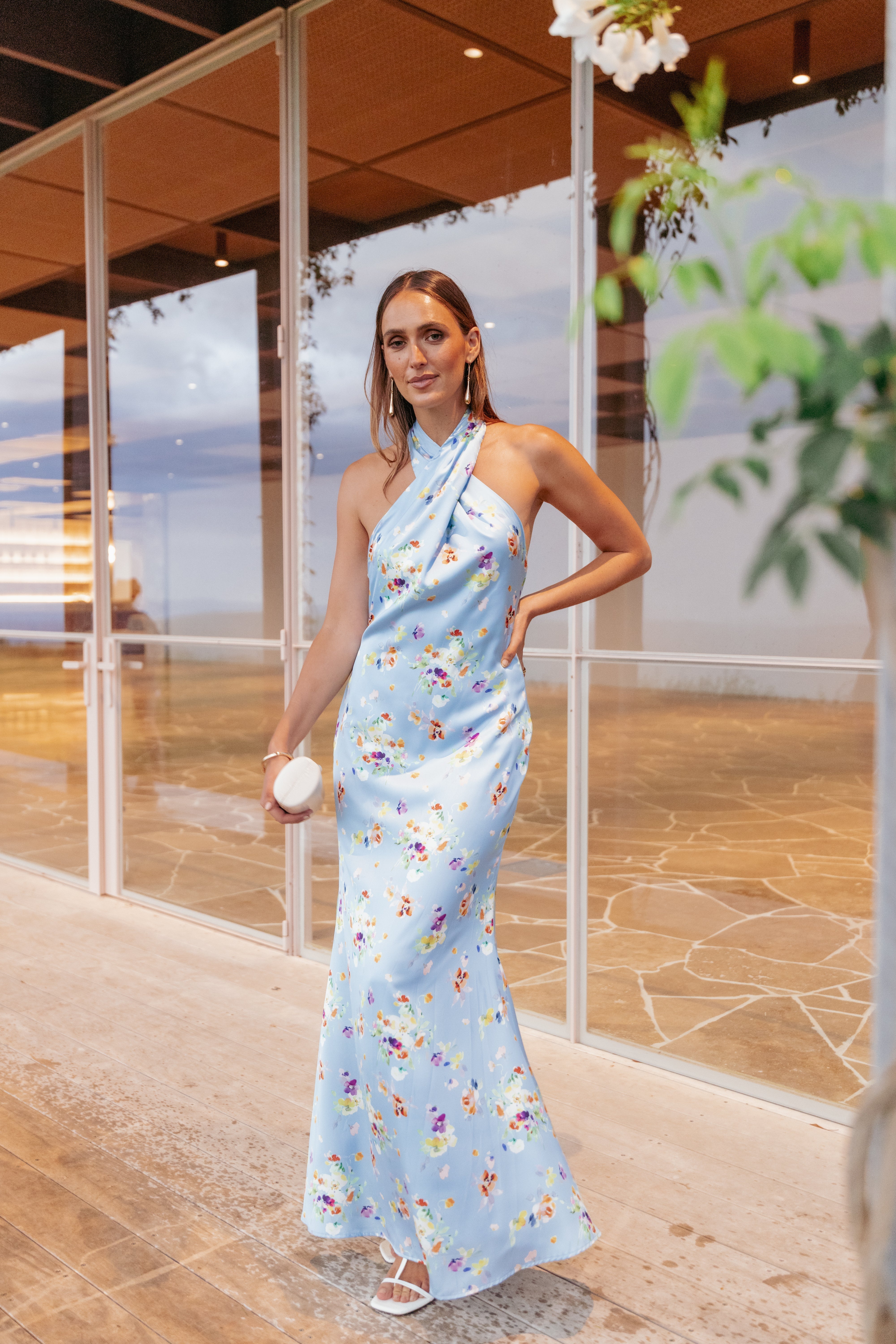 Mila Halterneck Maxi Dress Cornflower Blue Floral