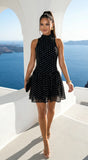 Colette Polka Dot High Neck Mini Dress Black