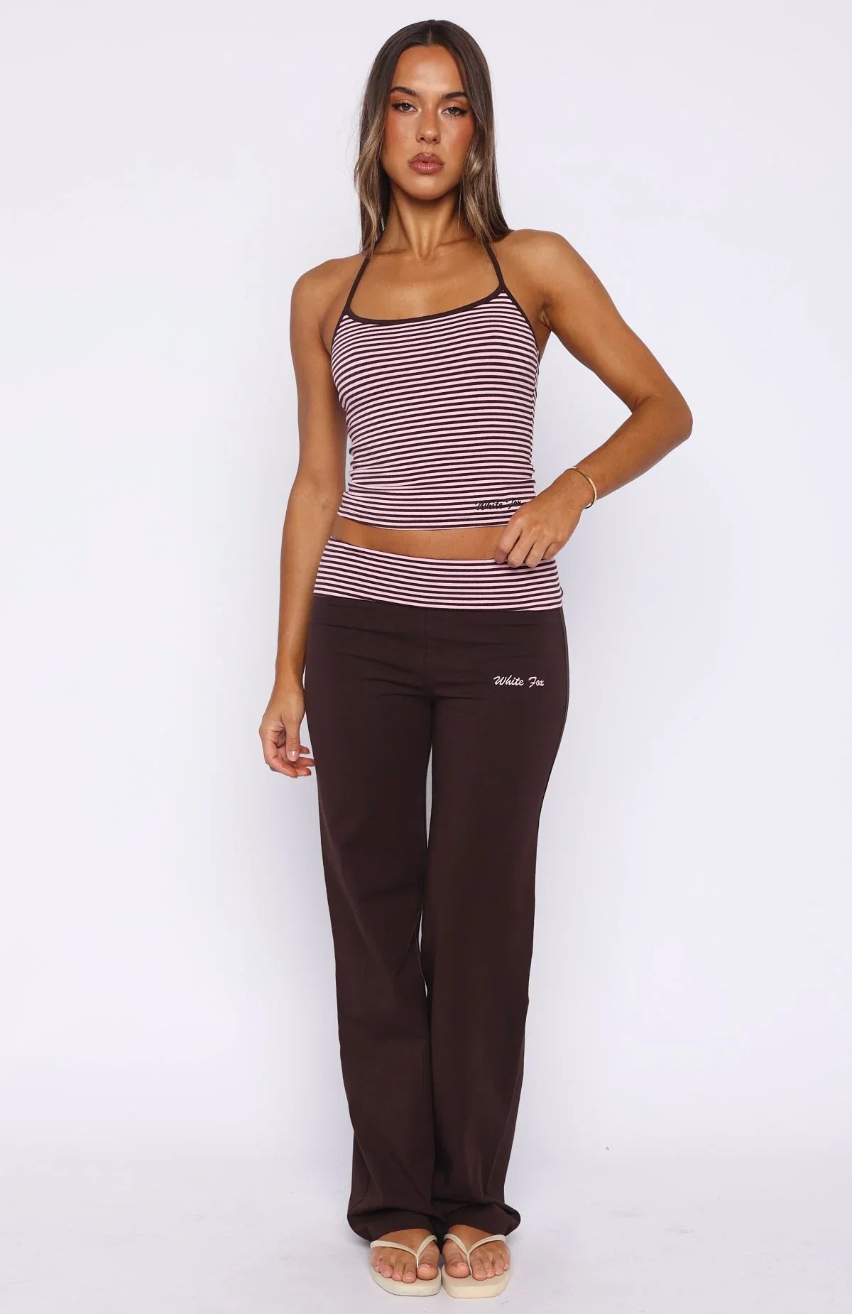 Lucky Charm Halter Top Choc Pink Stripe