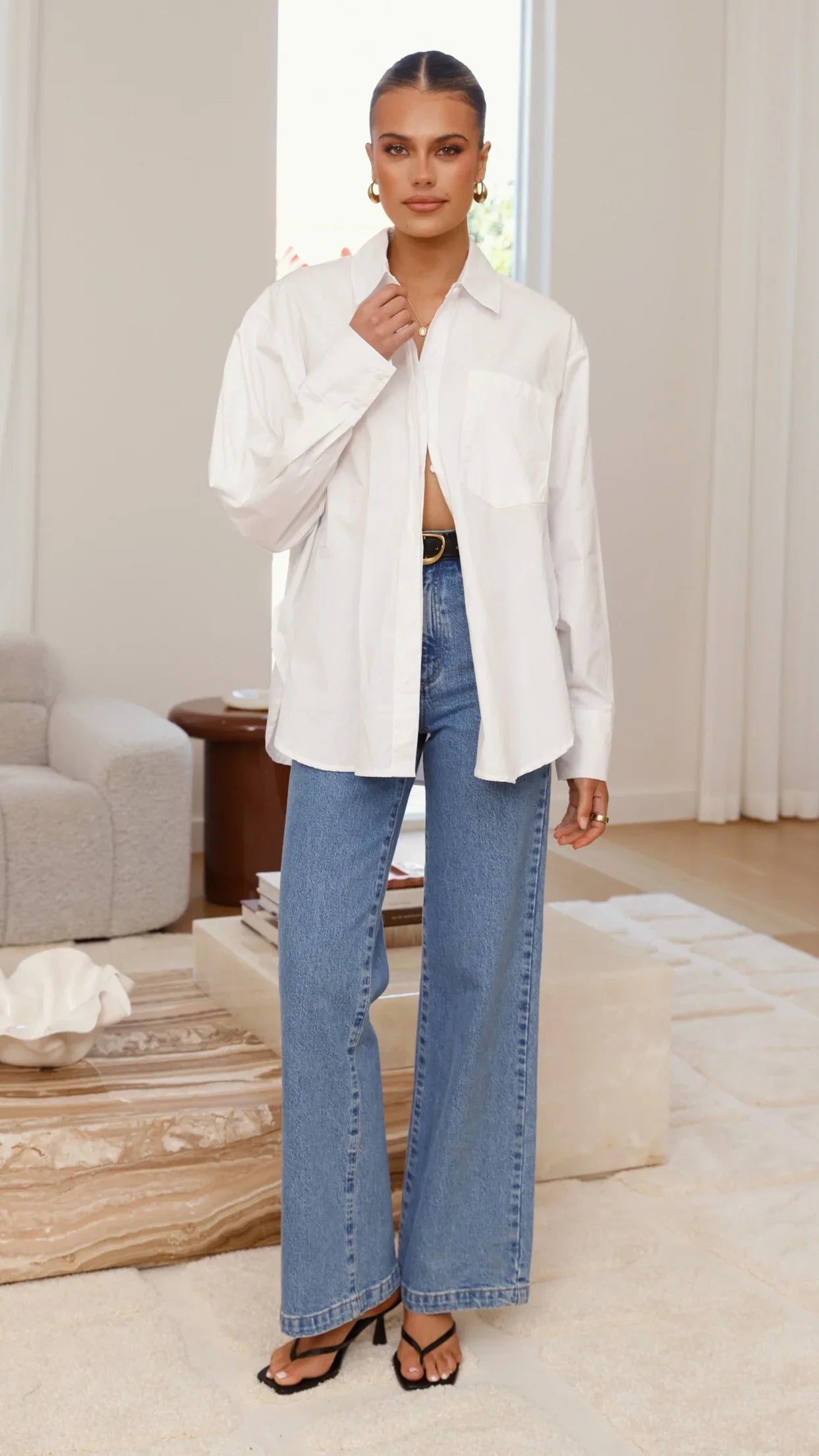 Charla Button Up Poplin Top White