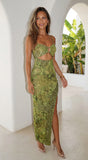 Vipera Snake Print Cutout Maxi Dress Green