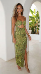 Vipera Snake Print Cutout Maxi Dress Green