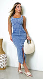 Sevinn Denim Midi Dress Blue