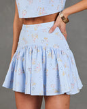 Springtime Sketch Floral Eyelet Pleated Mini Skirt