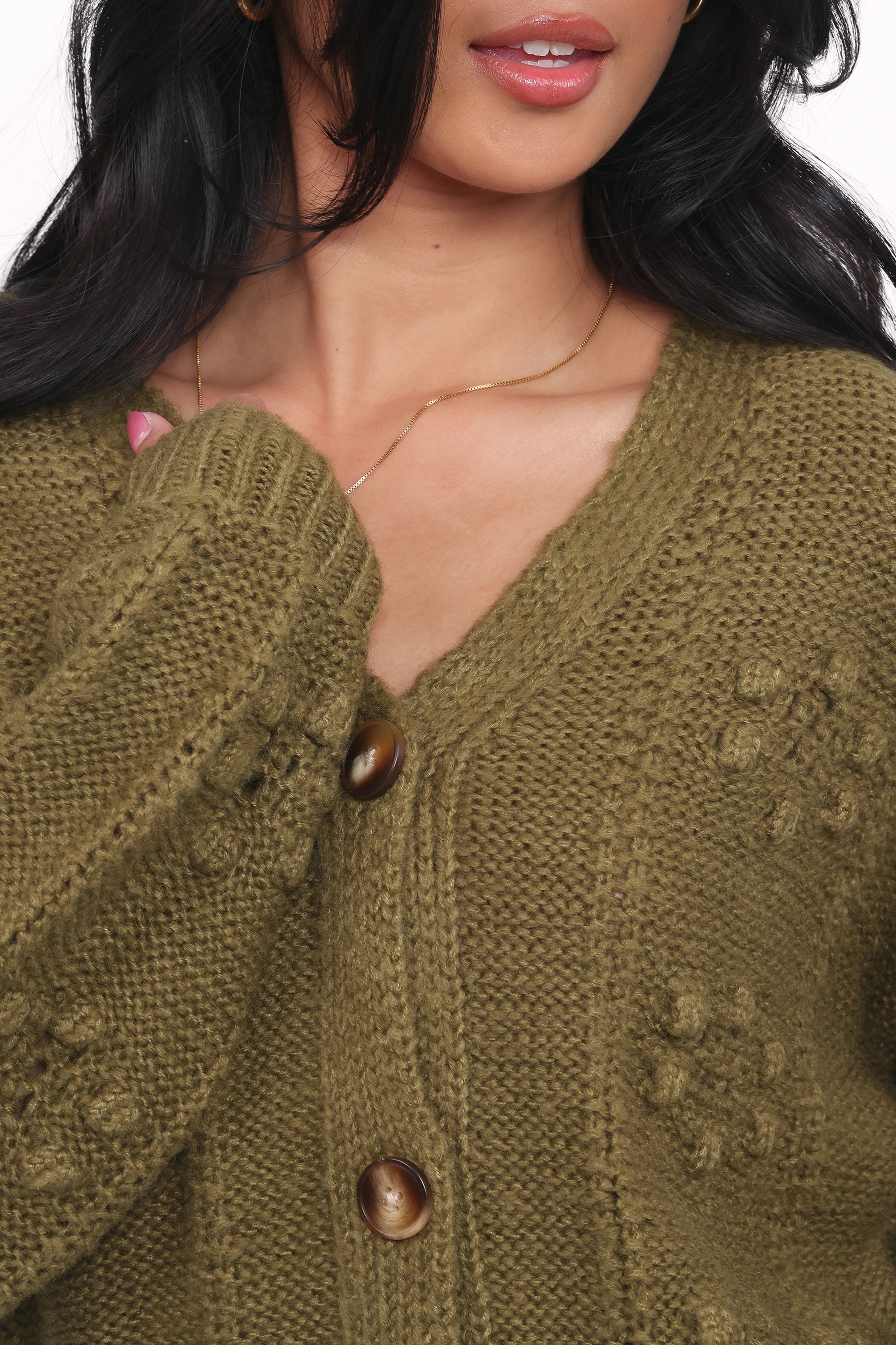 Melody Textured Button Up Cardigan Olive
