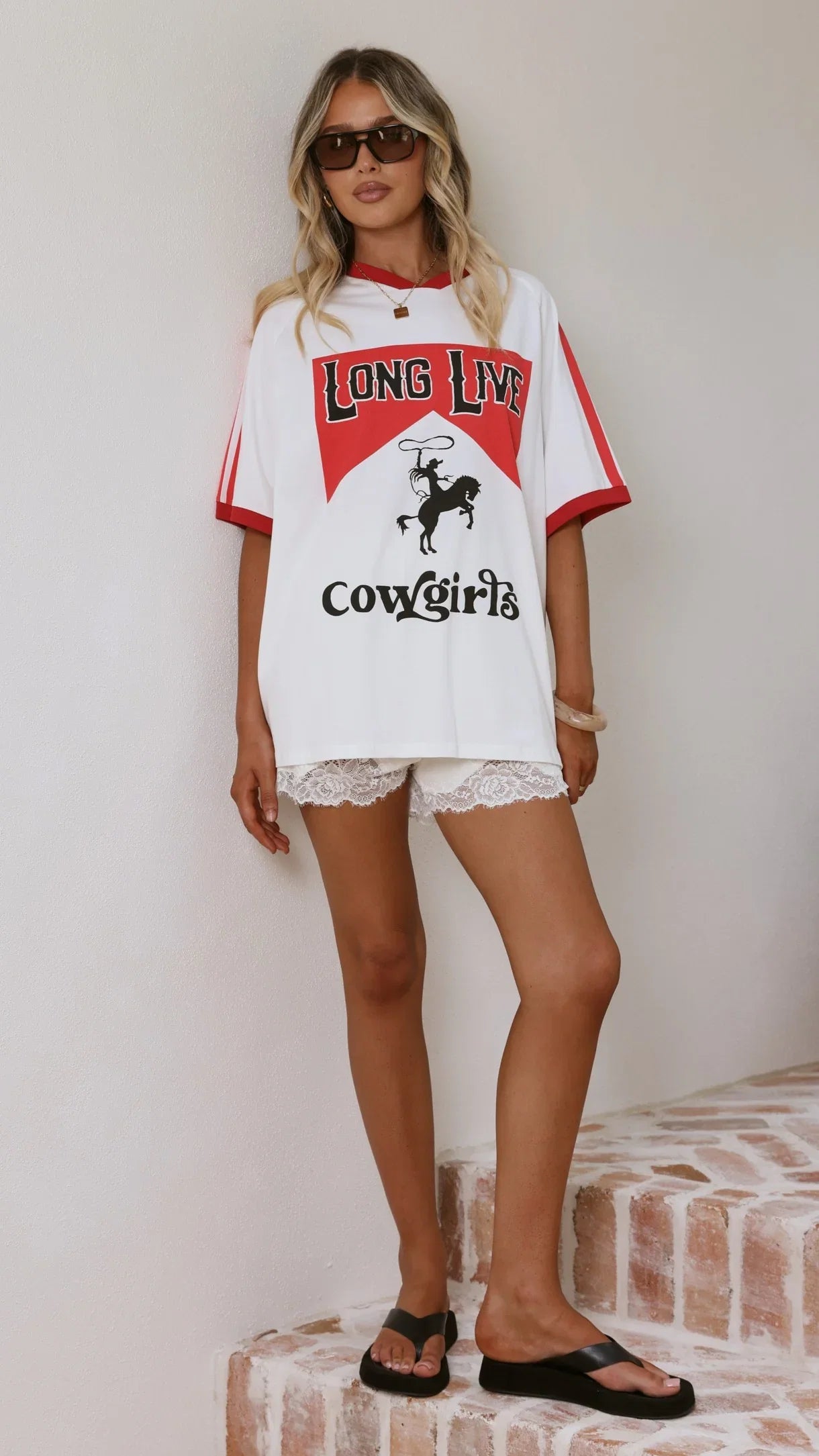 Long Live Cowgirls Oversized Tee White Red