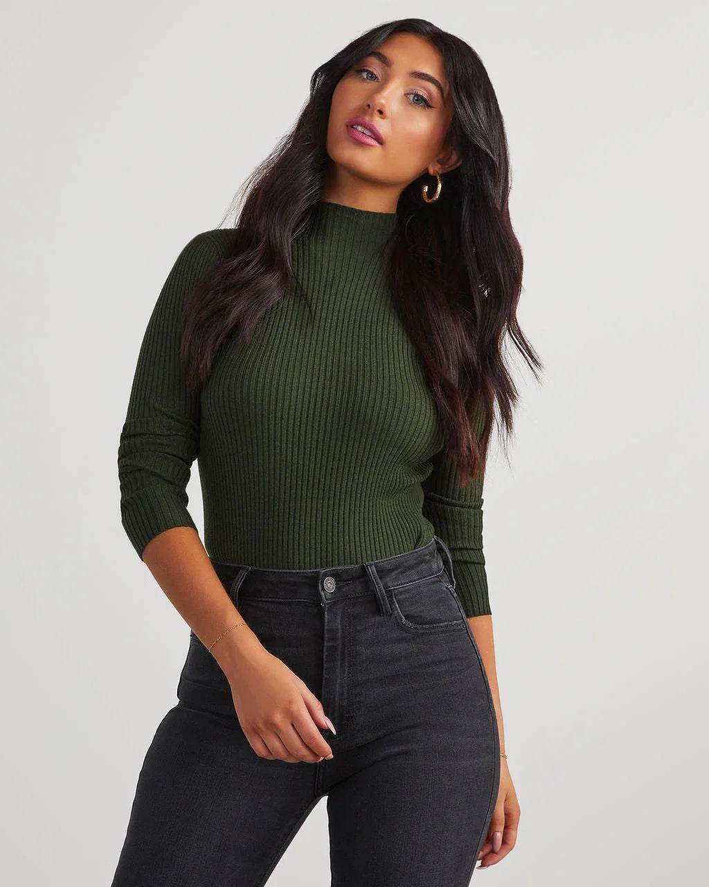 Naomi Ribbed Mock Neck Long Sleeve Top
