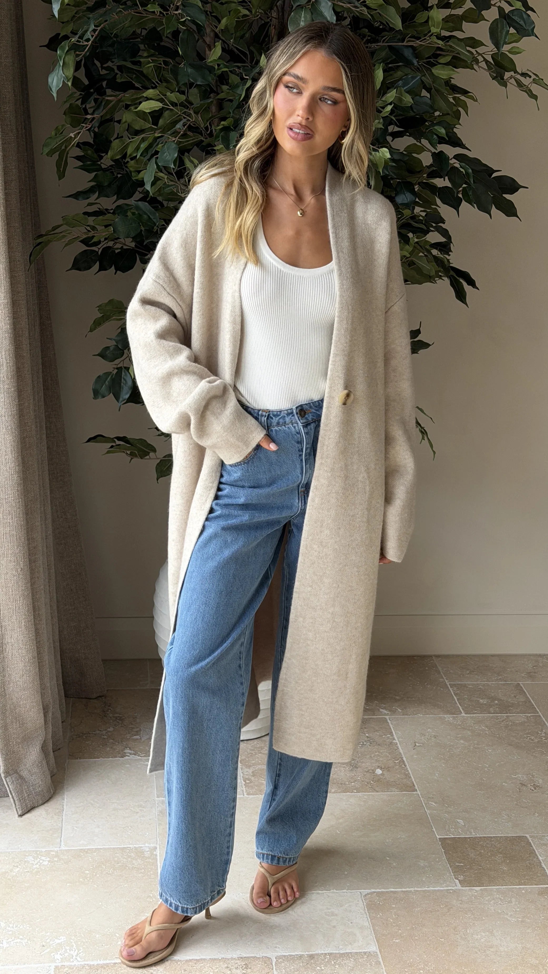Romy Longline Cardigan Oat