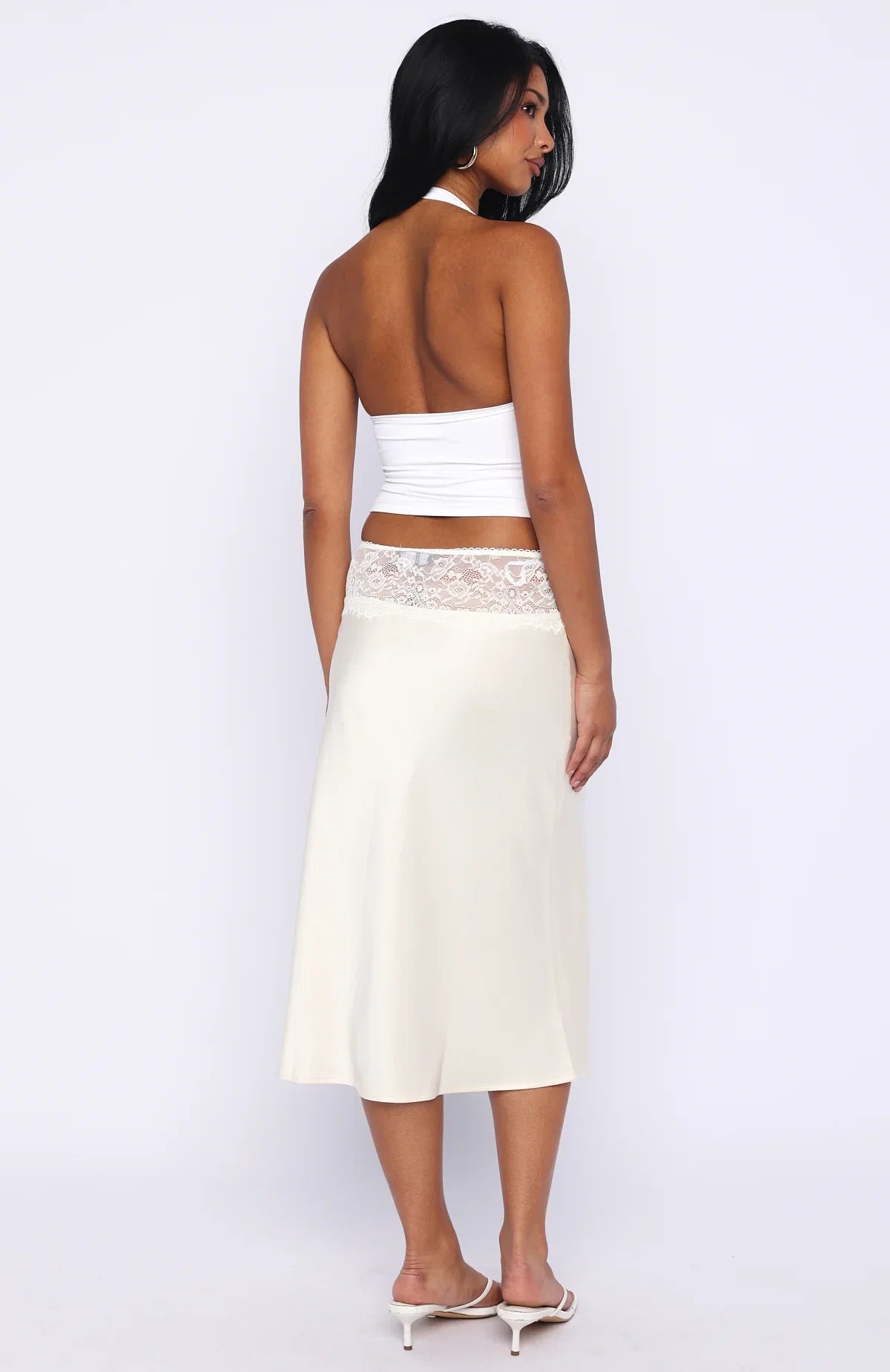 For A Long Time Lace Trim Midi Skirt Cream