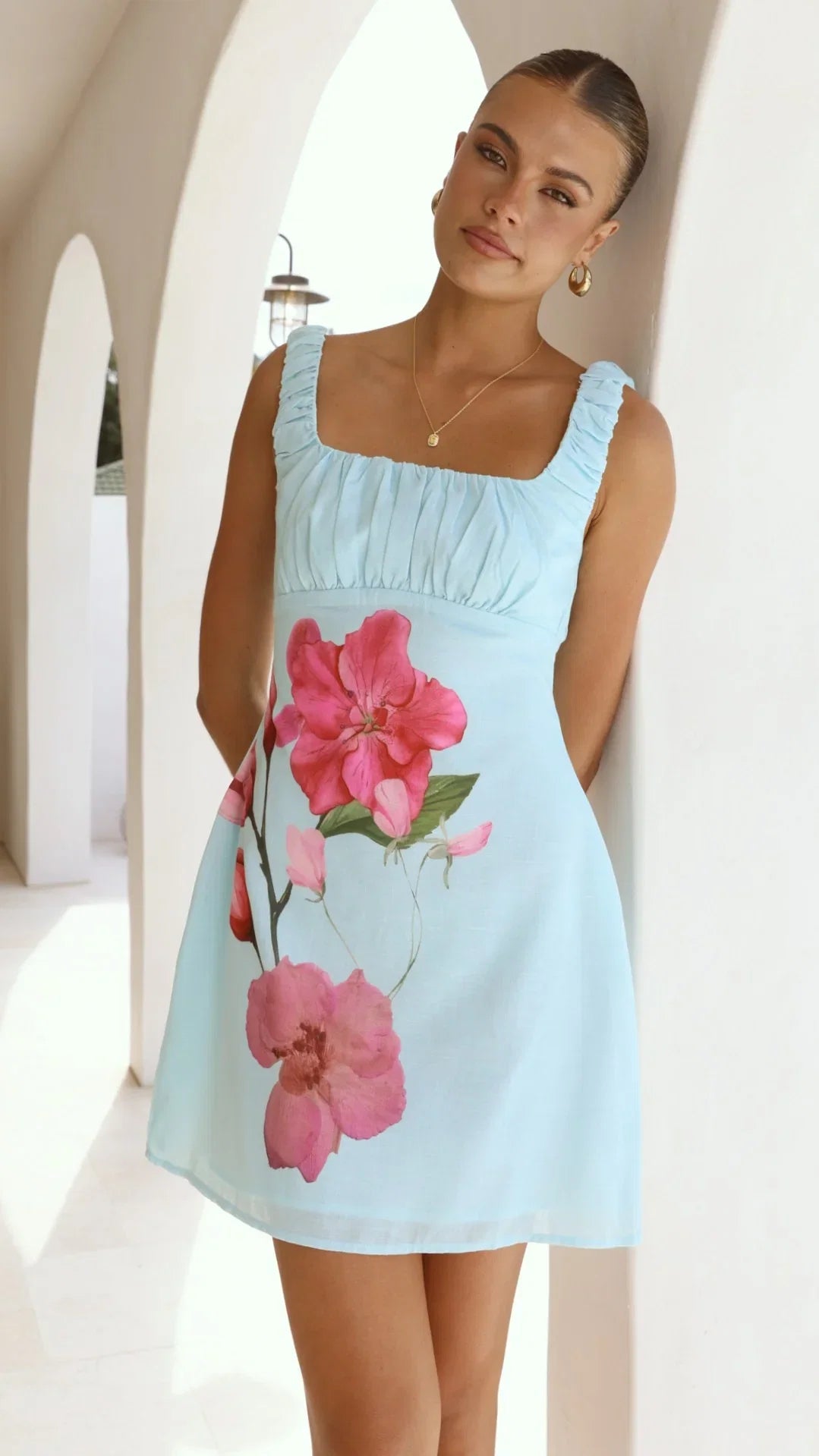 Adley Mini Dress Blue Pink Floral