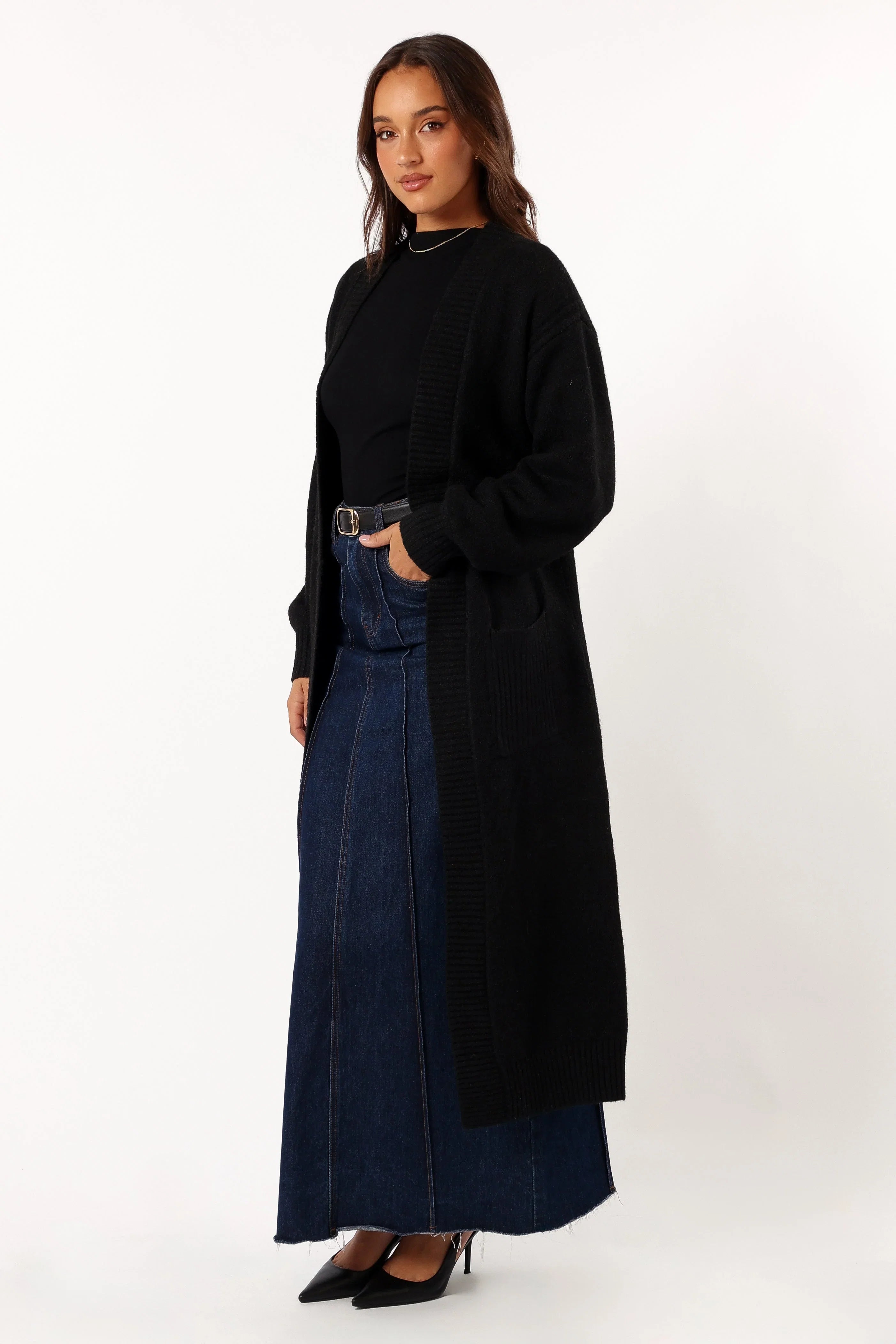Nicolette Open Front Long Cardigan Black