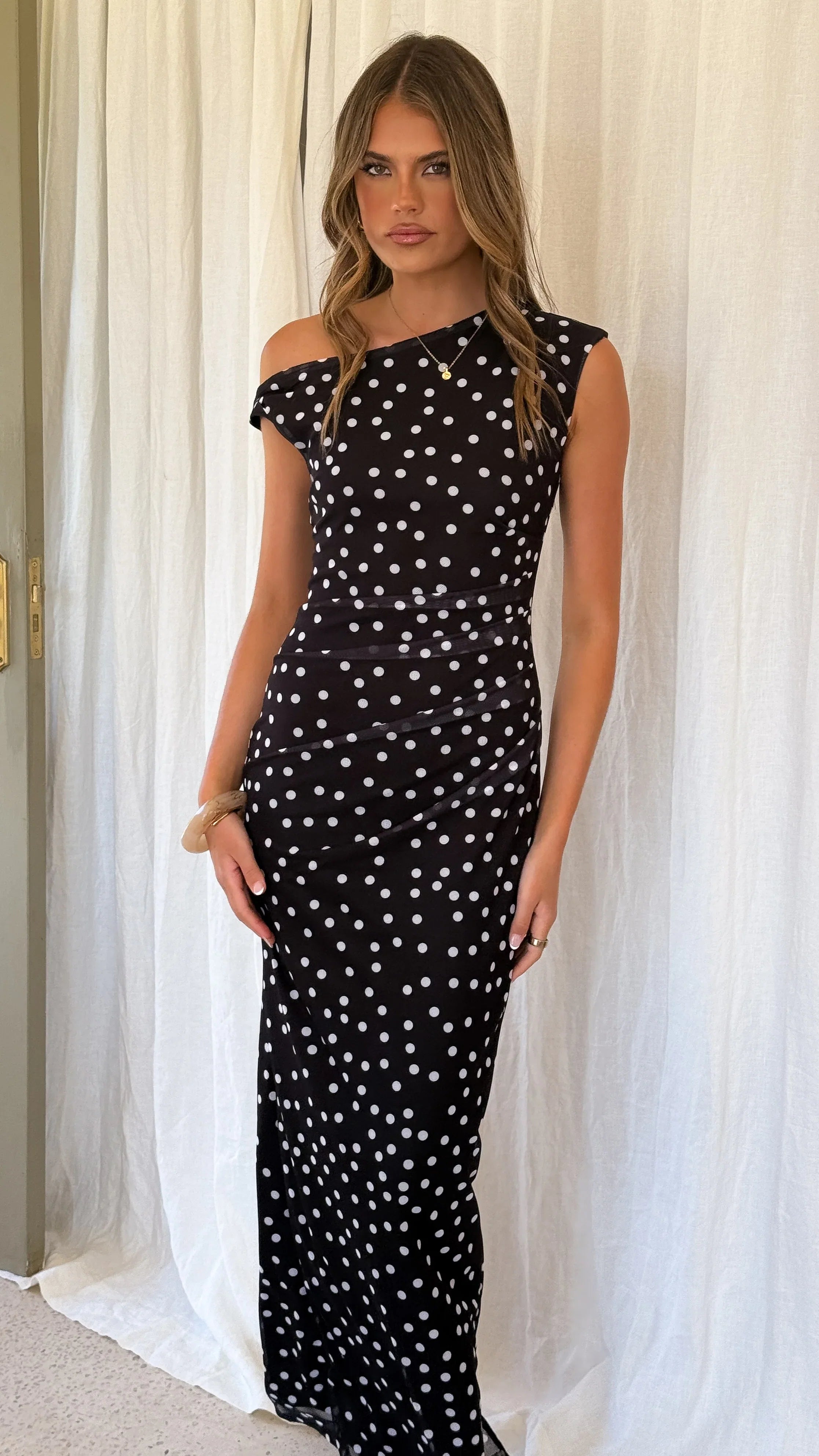 Lilani Maxi Dress Black White Polka Dot