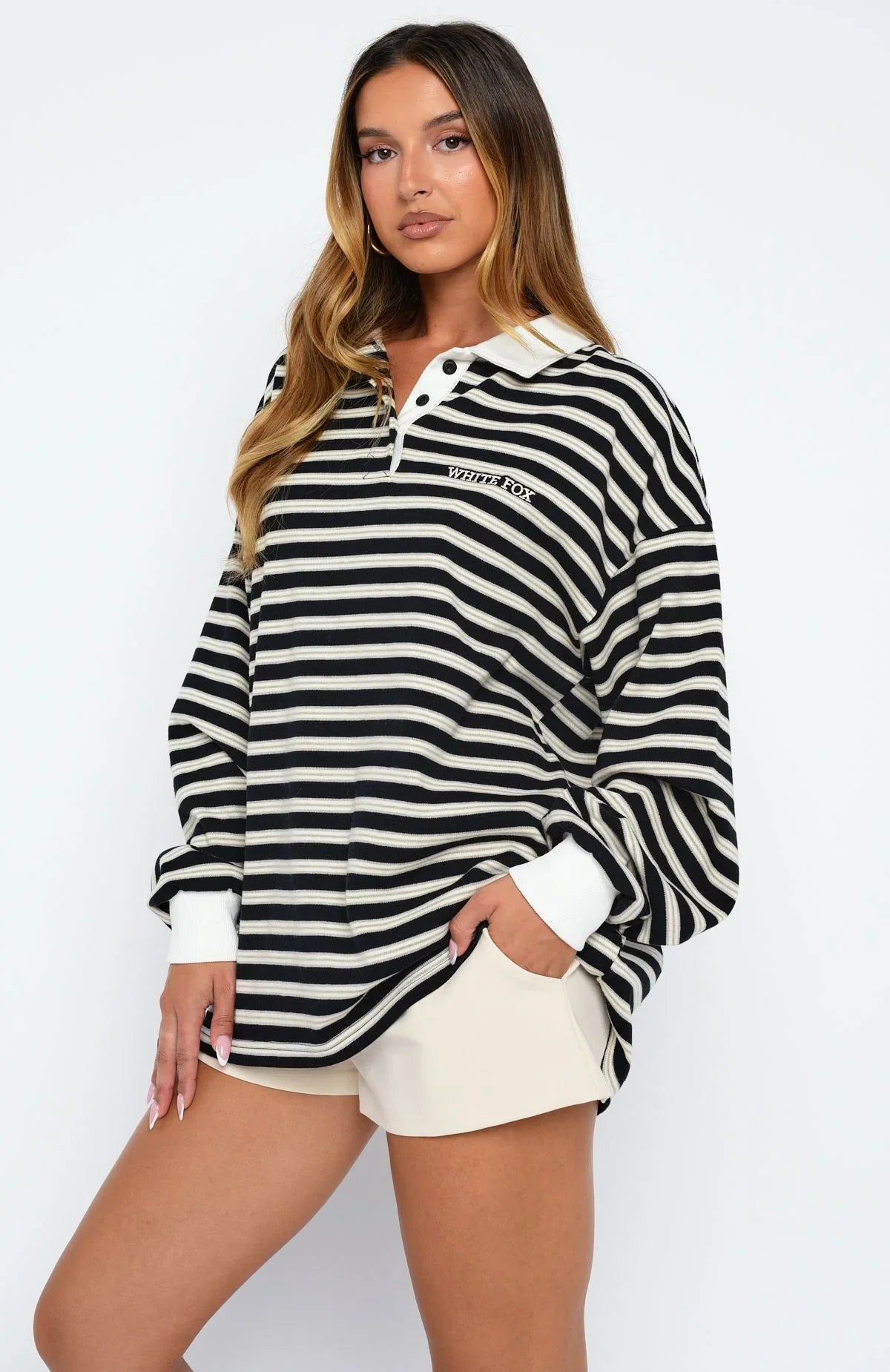 Out Again Long Sleeve Rugby Shirt Black Grey Stripe