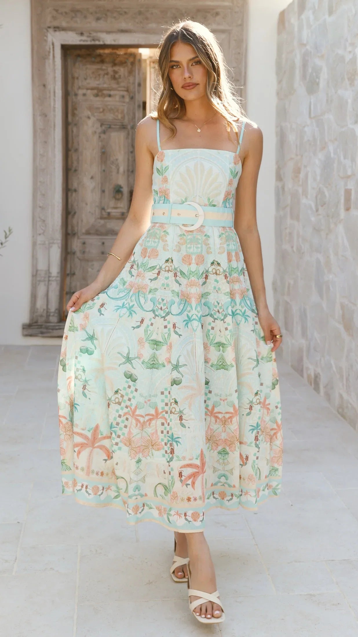 Nellie Midi Dress Aqua Aurora Print
