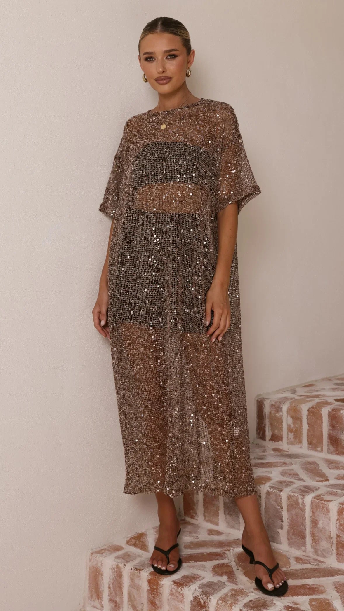 Zinnia Sequins Maxi Dress Mocha