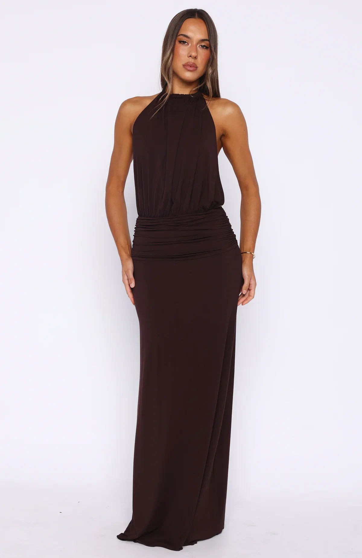 Shes Got That Look Halter Neck Maxi Dress Dark Chocolate